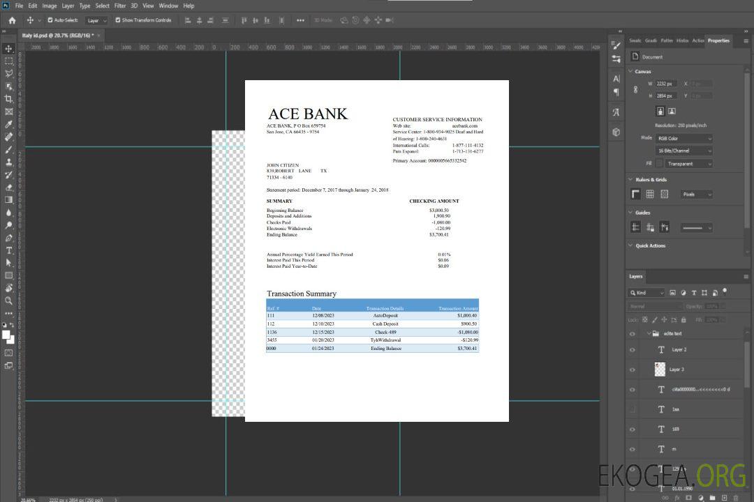 Modèle Word et PDF de relevé bancaire USA ACE template Modèle Word et PDF de relevé bancaire USA ACE template